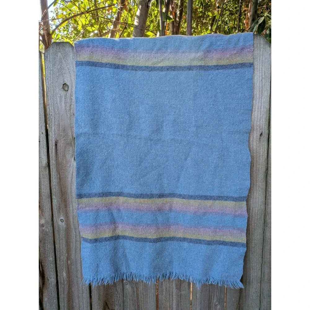 Handwoven Wool Blanket Pastel 27 x 47 Cottage Craft Canada Cottagecore 60s 70s
